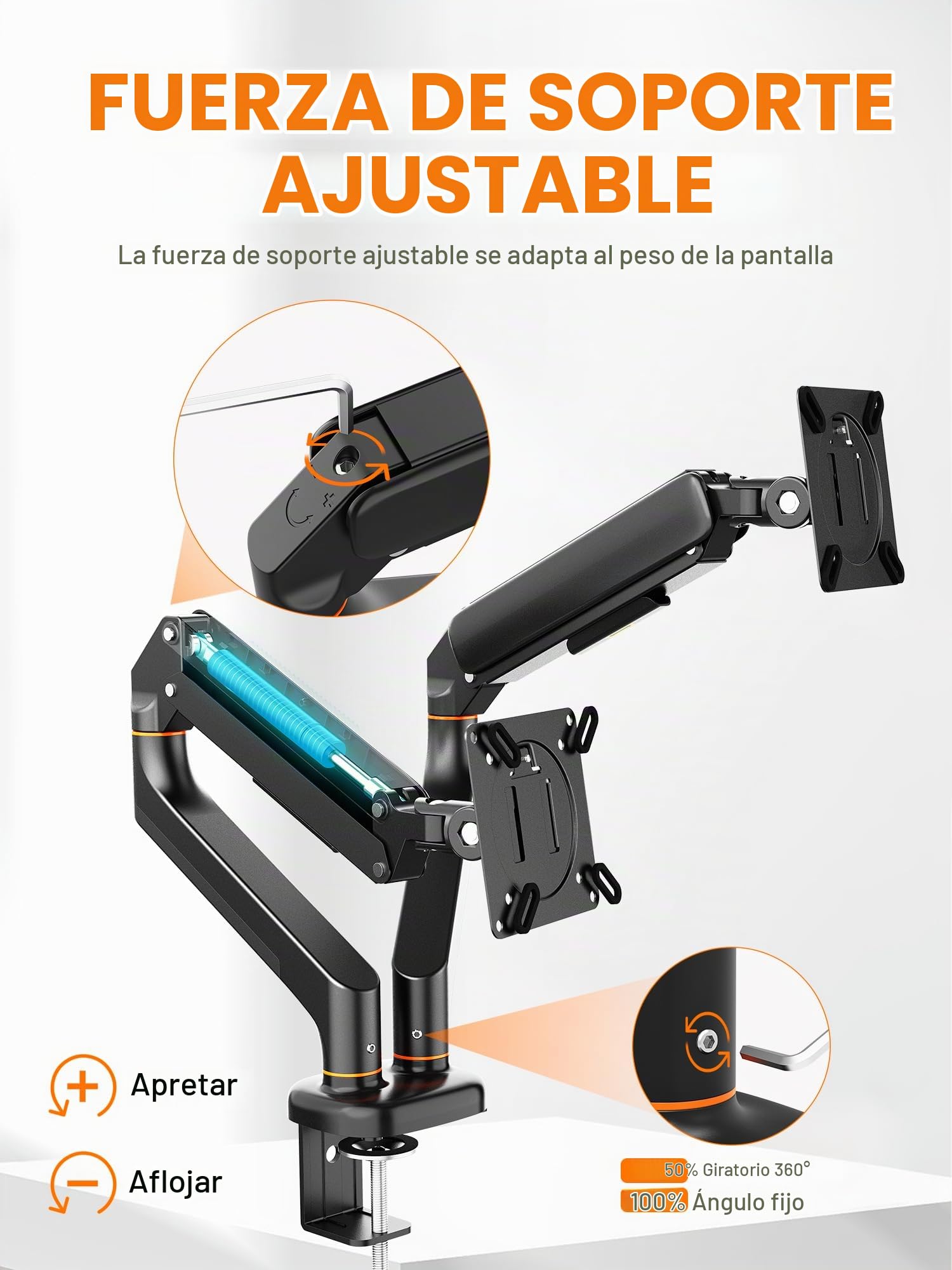 Ibergrif Soporte de Monitor Doble para Pantallas de 13"-27", Brazo de Gas Ajustable, Soporta 2 Monitores, Inclinación, Giro y Rotación con Base de Montaje C-Clamp y Grommet, VESA 75/100mm (MA001-2)
