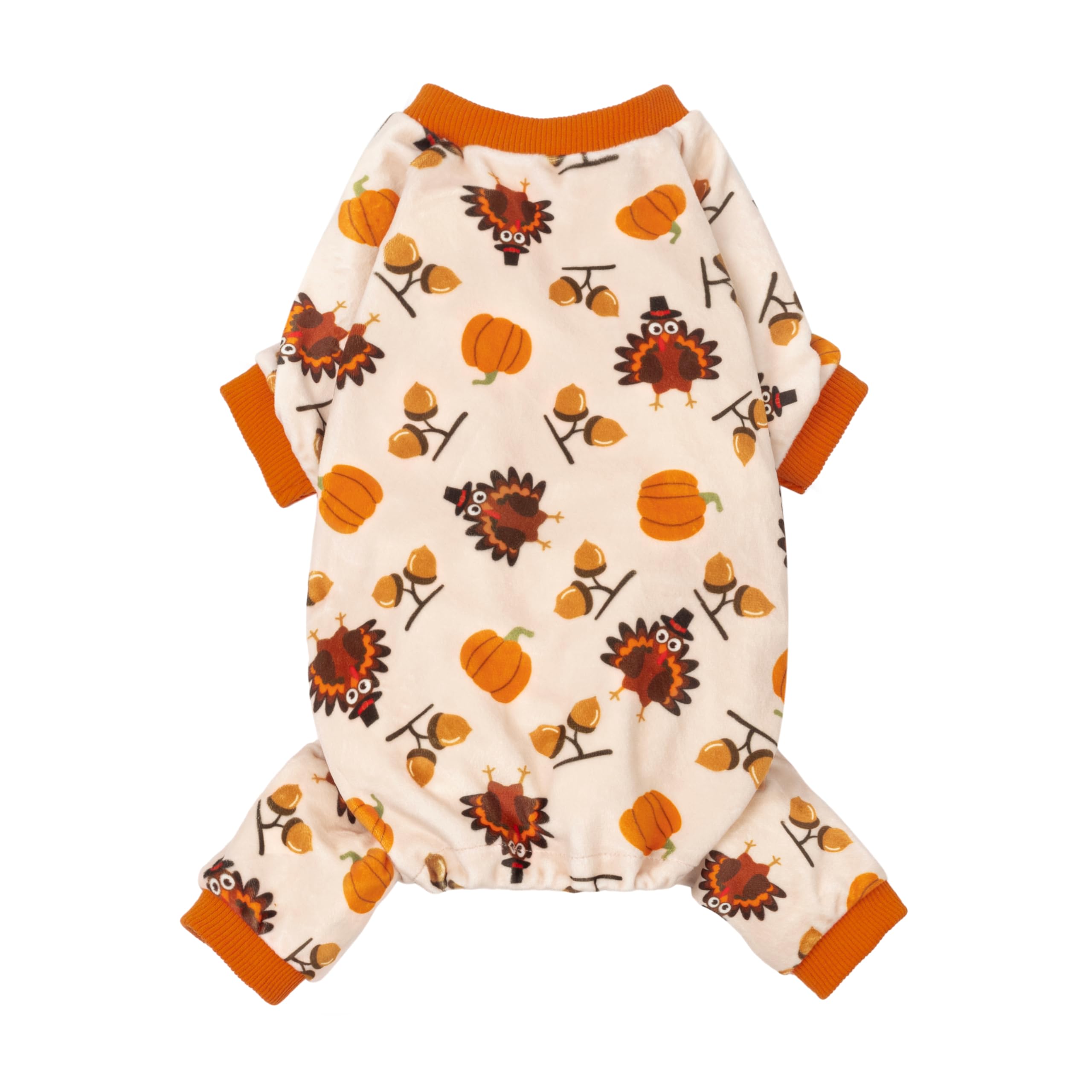 Fitwarm Thanksgiving Turkey Dog Pajamas, Funny Dog Winter Clothes for Small Dogs Girl Boy, Pet Jumpsuit, Cat Onesie with Feet, Lightweight Velvet, Orange, XL — image 1