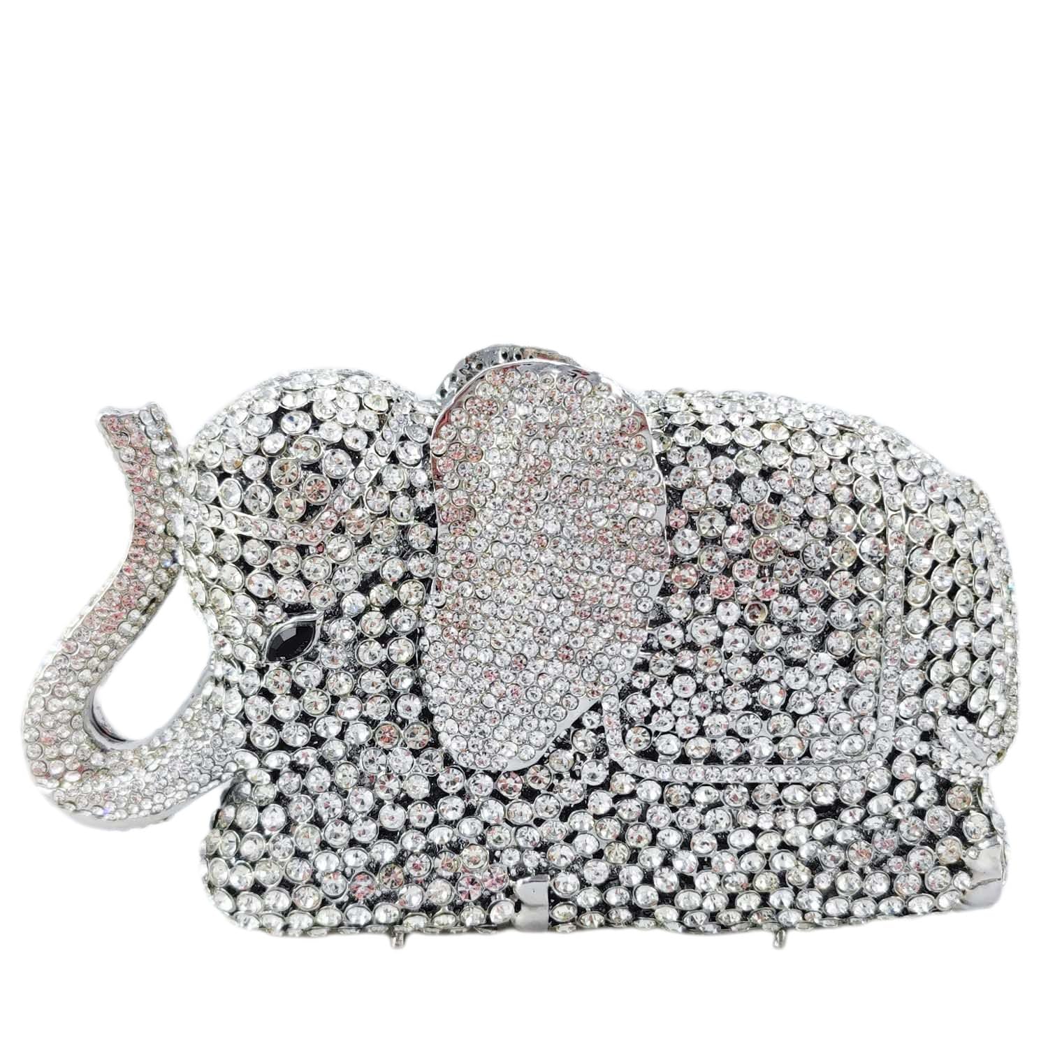 Boutique De FGG Elephant Clutch Purse Women Animal Rhinestone Evening Handbags Bridal Party Prom Crystal Minaudiere Bag,Mini