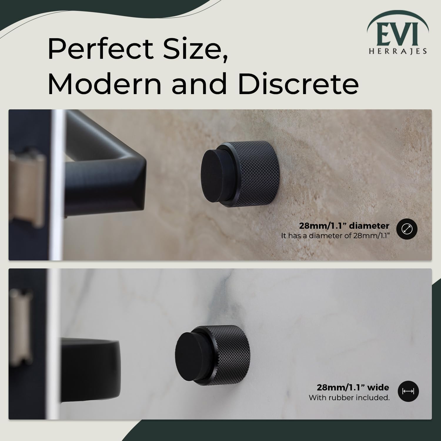 EVI Herrajes | Designer Wall Door Stop - Diamond Knurled - 1.1" x 1.1" - Black Lacquered Steel - Adhesive and Screw Fastening