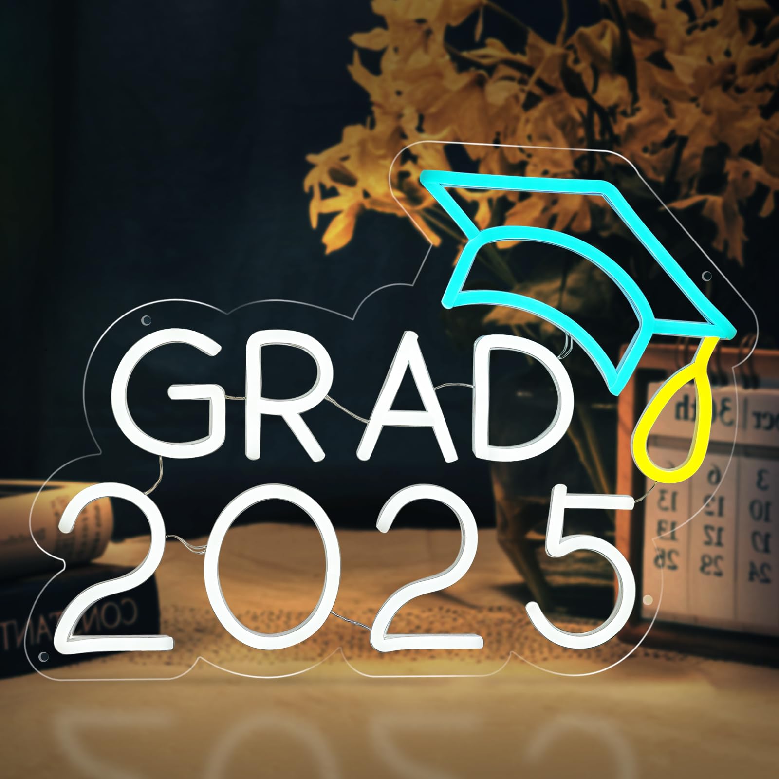 Congrats Grad Neon Sign with Cap, Graduation Decoration Class Of 2025, Congratulations LED Light Up Sign for Backdrop, Dimmable USB Powered with Switch, Graduation Season Party Backdrop Decor Gifts