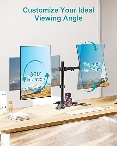 Miniatura 7 de MOUNT PRO Soporte para monitor doble, soporte de escritorio para monitor de movimiento completo, se adapta a 2 pantallas de hasta 27 pulgadas, 17.6