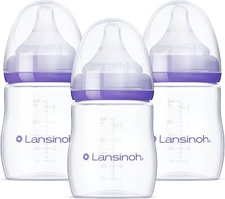 Lansinoh NaturalWave Anti-Colic Baby Bottles 5oz 3-Pack with Slow Flow Nipples - Breastfeeding Transition Essential