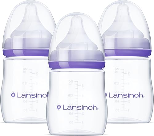 Biberones anticólicos Lansinoh para bebés lactantes, 5 onzas, 3 unidades, incluye 3 tetinas de flujo lento, tamaño S