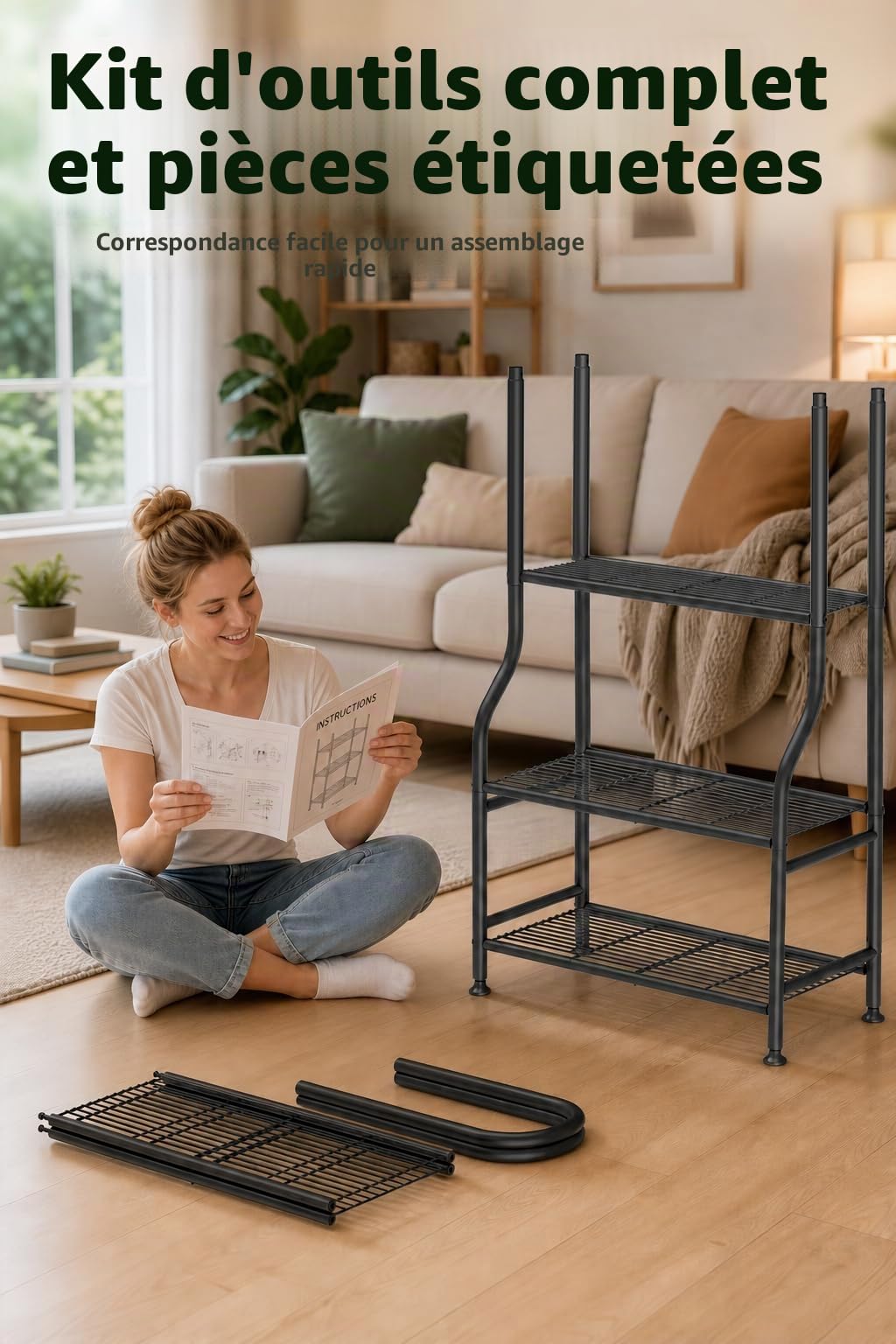 Support en métal pour plantes 5 niveaux 165 cm étagère verticale robuste avec pieds réglables