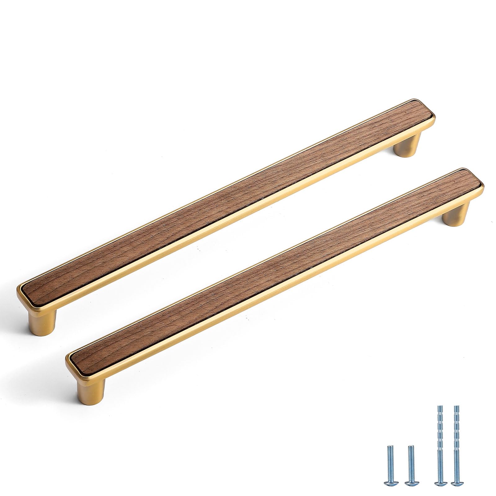 Evionlin 2 Pcs Walnut Wooden Drawer Handle Cabinet Pulls Drawer Handles Zinc Alloy Base Furniture Hardware -Hole Distance 192mm Antique Bronze