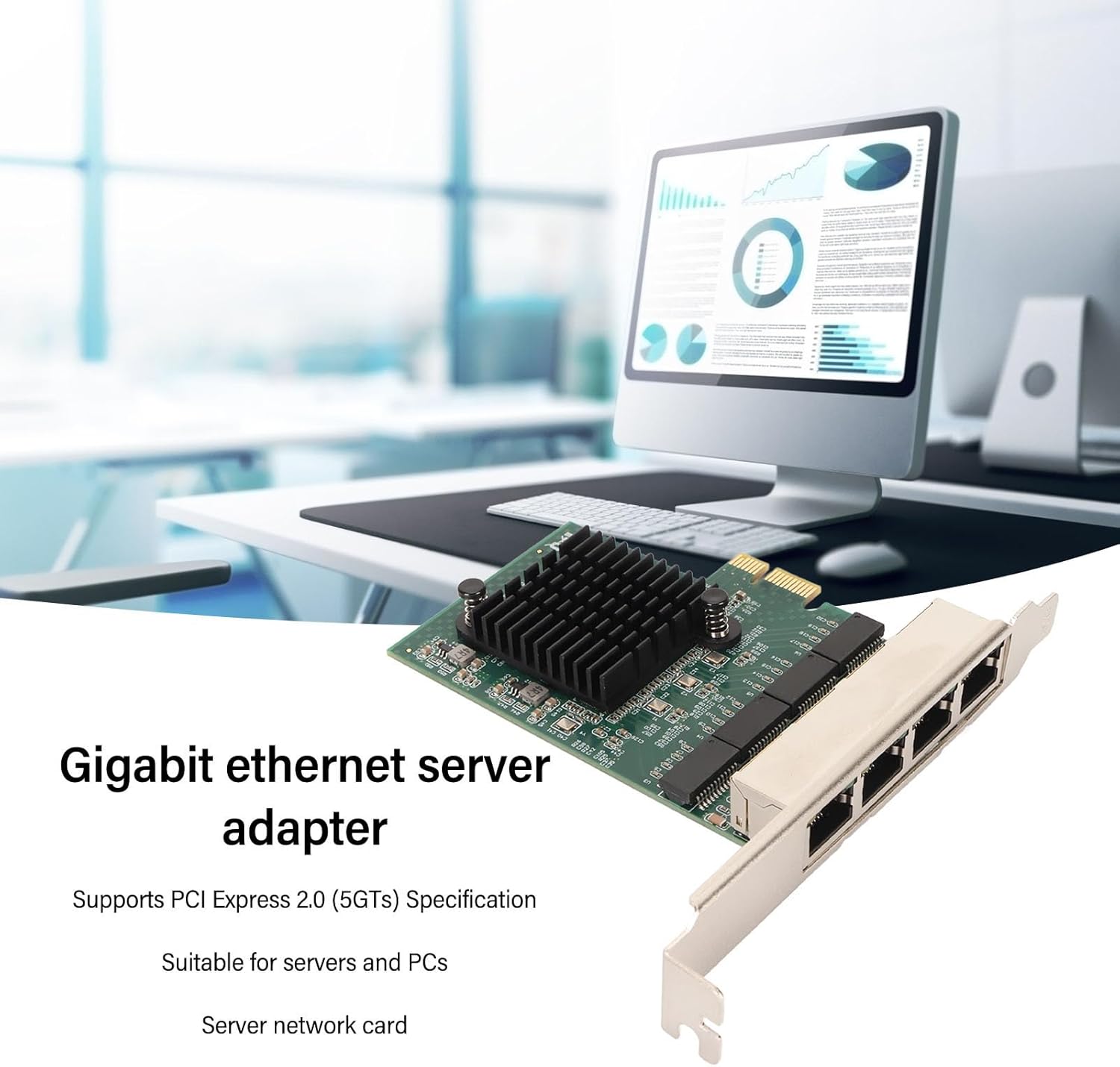 NA8111 T4 4-Port Gigabit Ethernet PCIe X1 Network Interface Card RTL8111 Chip, Server Network Card for, Stable Connection, Low Power Consumption, Multi System