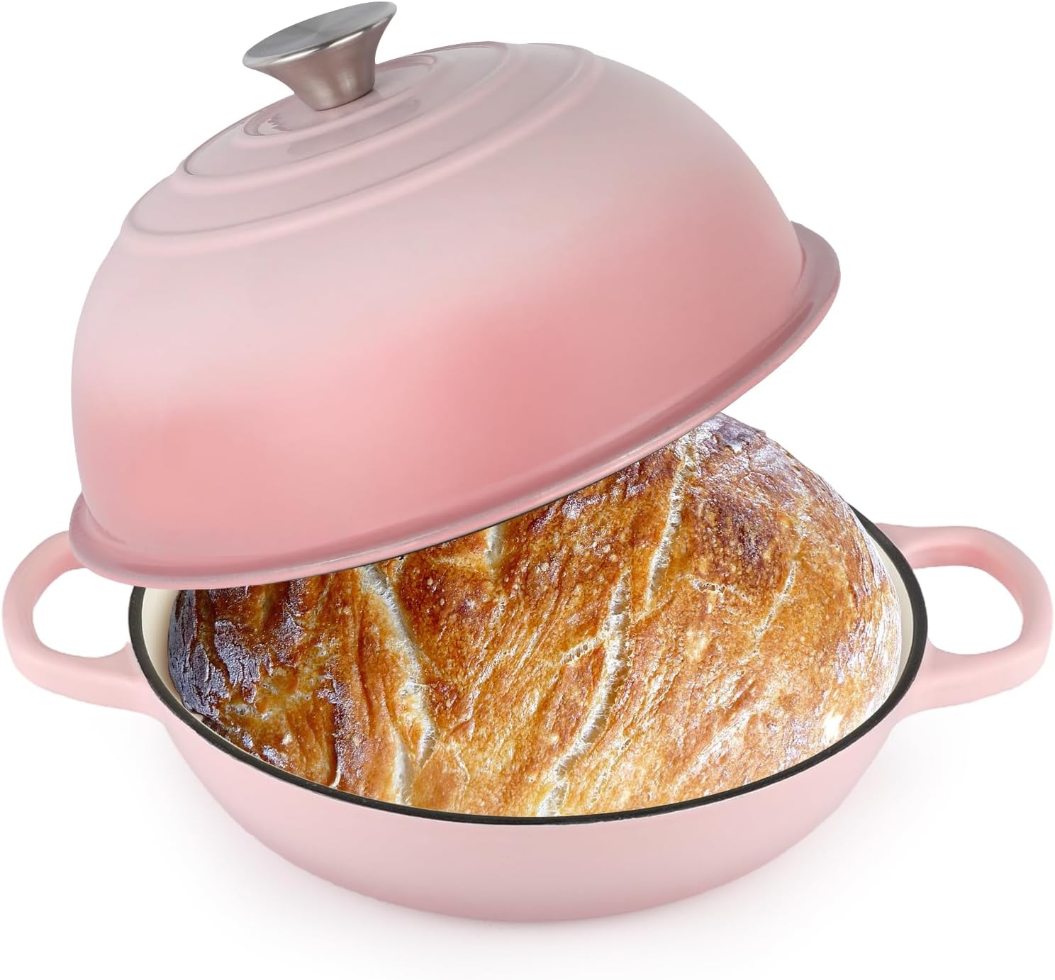 6QT Bread Dutch Oven Pot with Lid, Enameled Cast Iron Dutch Oven for Sourdough Bread Baking, Roasting, Stewing and Soup, Non-Stick Enamel Cookware for Oven/Stovetop, Perfect for Homemade Bread, Pink