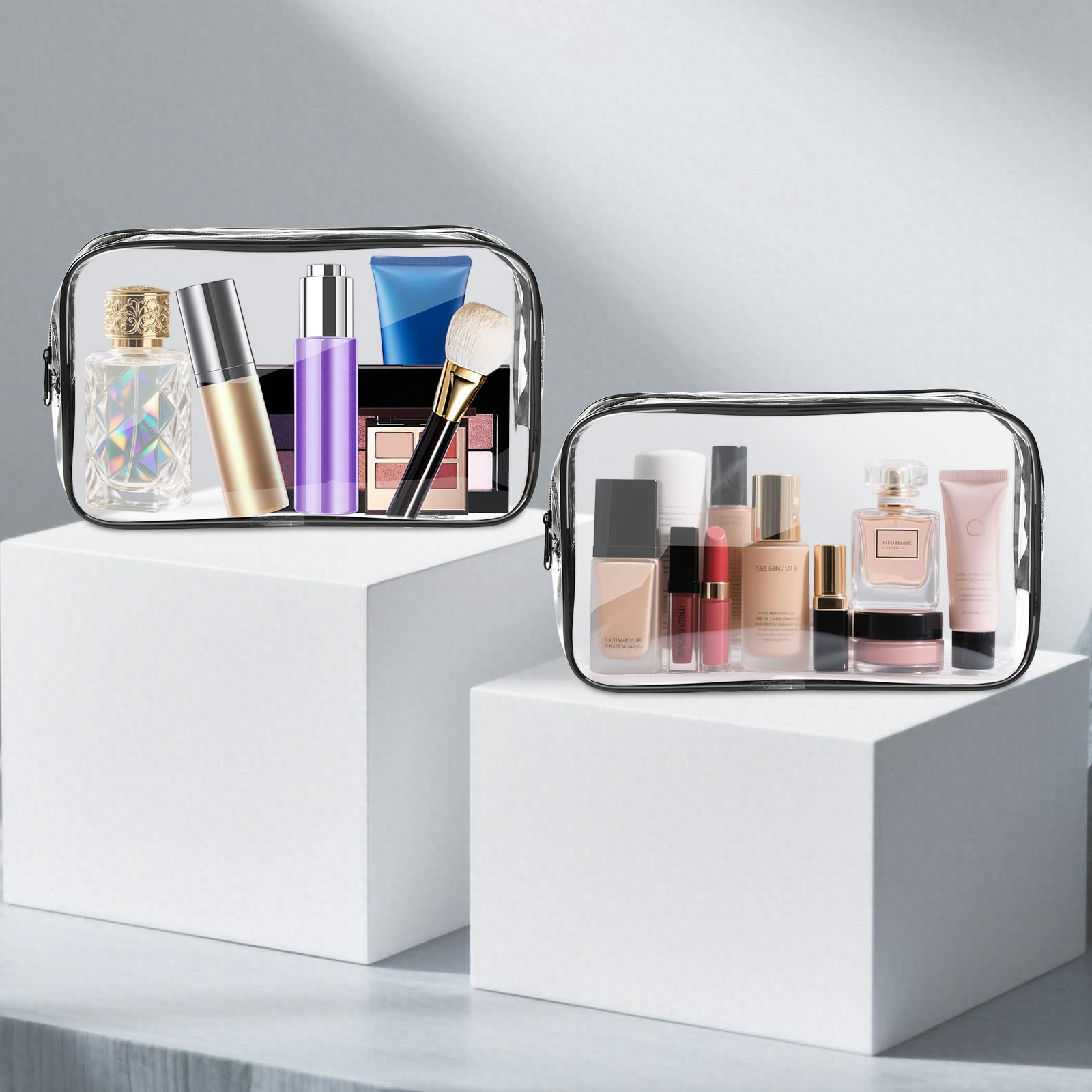 AURUZA Beauty case trasparente – Borsa da toilette approvata TSA per articoli da toeletta da viaggio, nero, 12 Pack