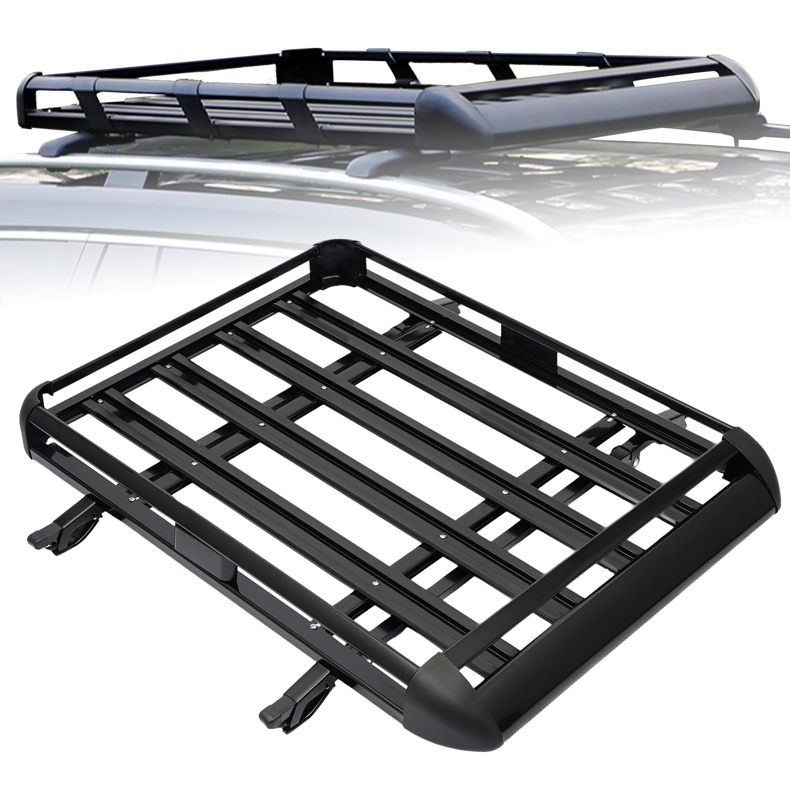 Universele aluminium auto imperiaal mand vracht bagage Ck drager verstelbare dakkorf van dakbagagedrager dak bagage ckkorf zwart relingdrager met bars lichtgewicht groot autodak rek 140 cm