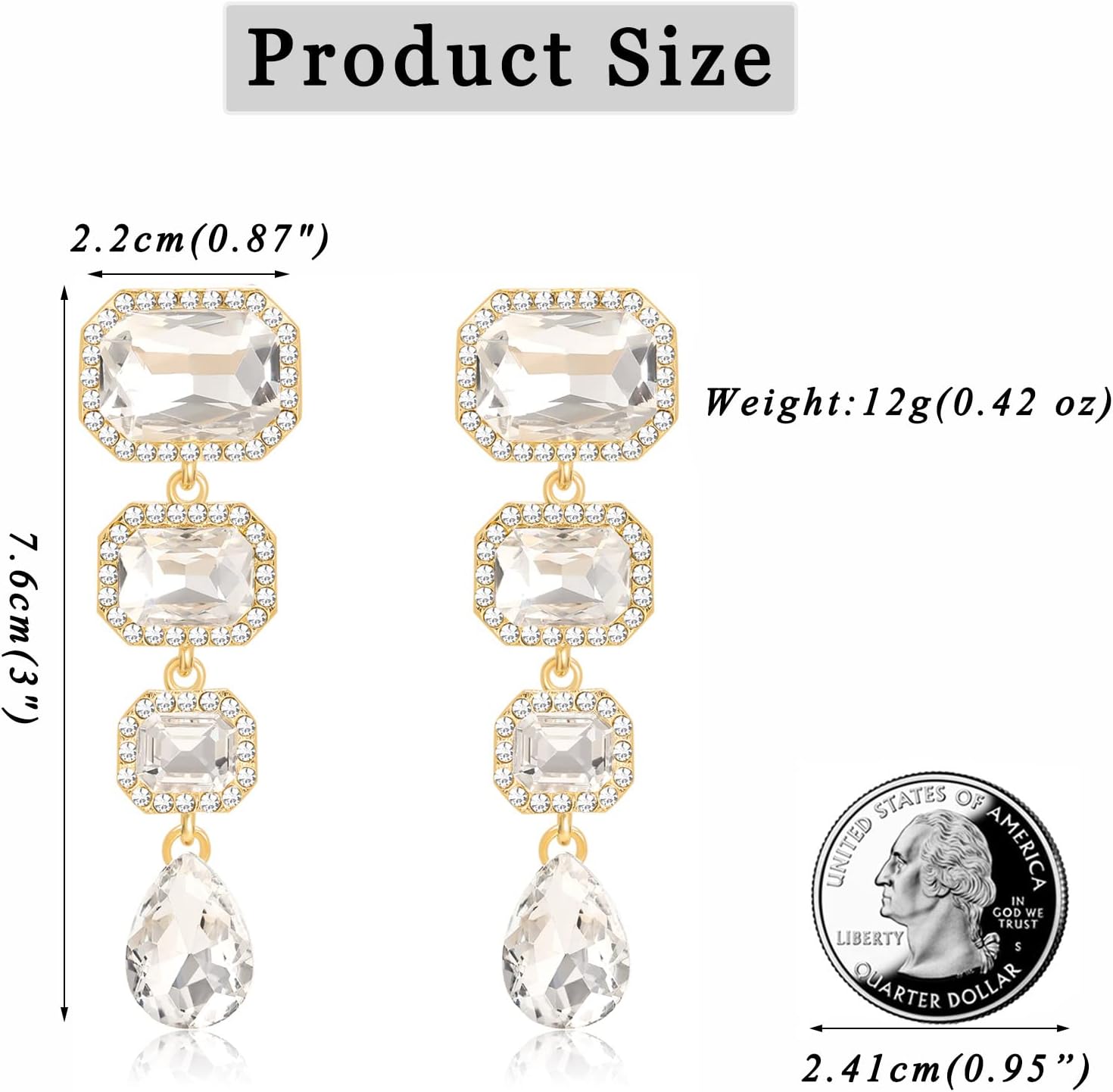 Vintage Rhinestone Drop Dangle Earrings Statement Crystal Dangling Earrings Rectangle Teardrop Chandelier Earrings for Women - Image 6