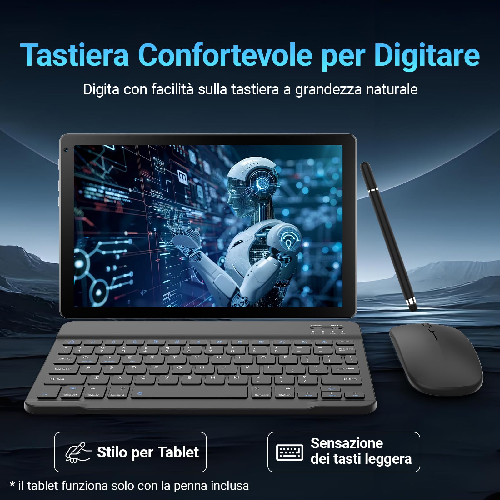 Gleeso Tablet｜Android 16 Tablet 10 Pollici ｜Tablet con Tastiera 24GB+64GB/1TB TF, Android Tablet PC 6000mAh, Fotocamera da 8MP, WiFi 5G, Laptop Portatile 2 in 1 Tablets con Custodia e Mouse (Nero)
