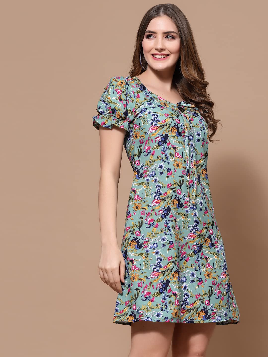 Oomph Dress For Women Stylish| Summer Vacation Style |Floral Print Puff Sleeve Dress | Lightweight Flared Maxi For Casual & Holiday Wear