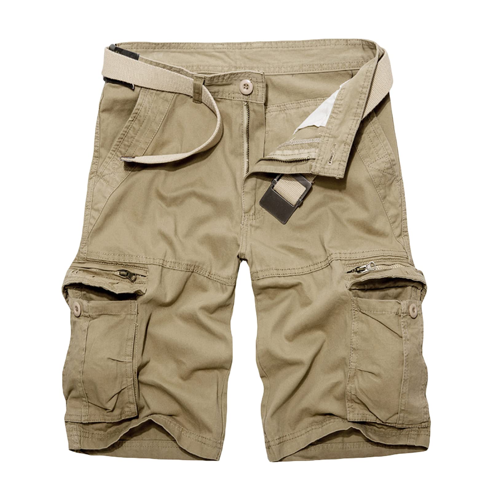 Men's Lightweight Casual Cargo Shorts Twill Zipper Pockets Outdoor Short Pants Cotton Military Army Short No Belt (Khaki,38)