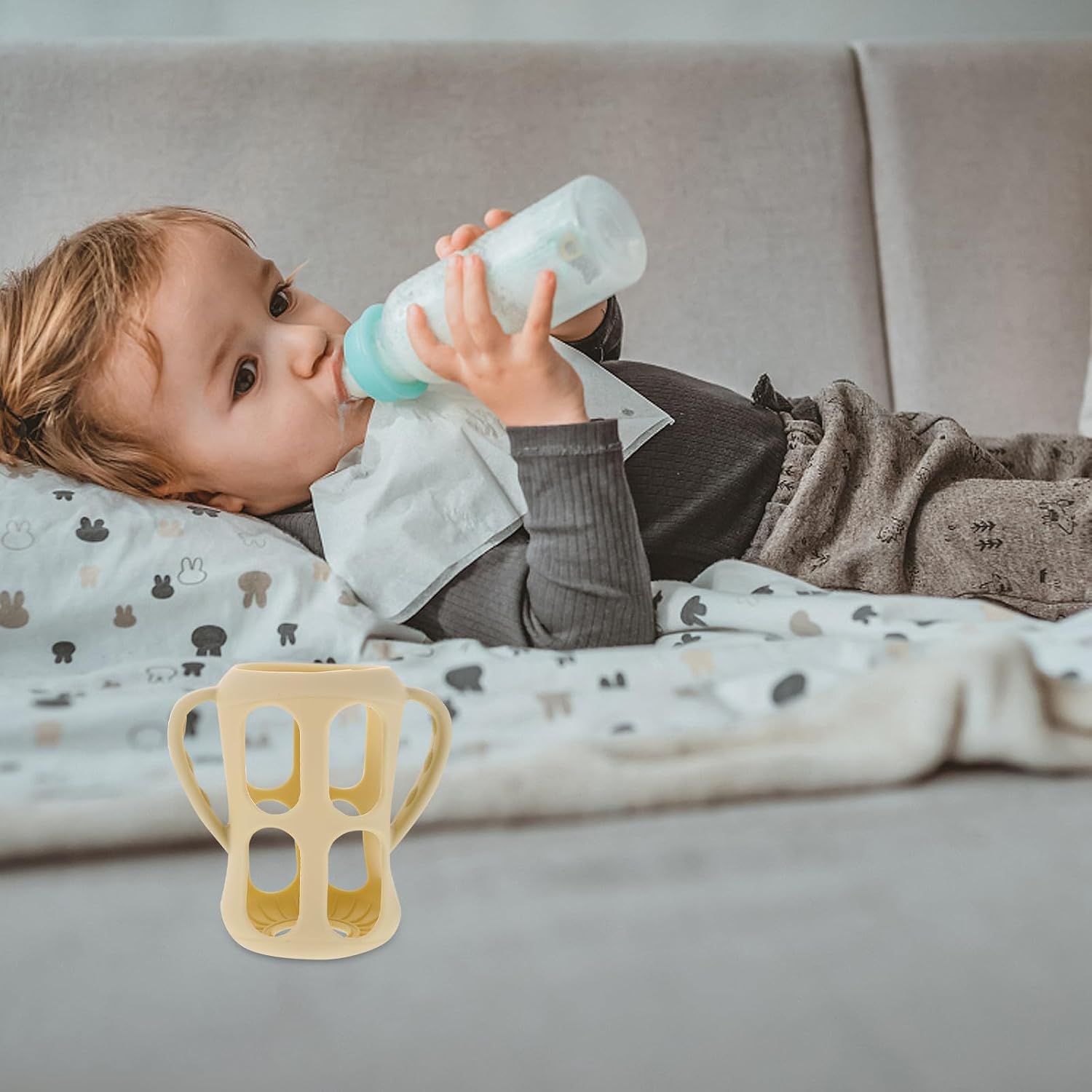 Kisangel 3pcs Baby Bottles Handles Silicone Transitional Sippy Cup Handles Grip Protective Sleeve Replacement for Wide-Neck Glass Baby Bottles