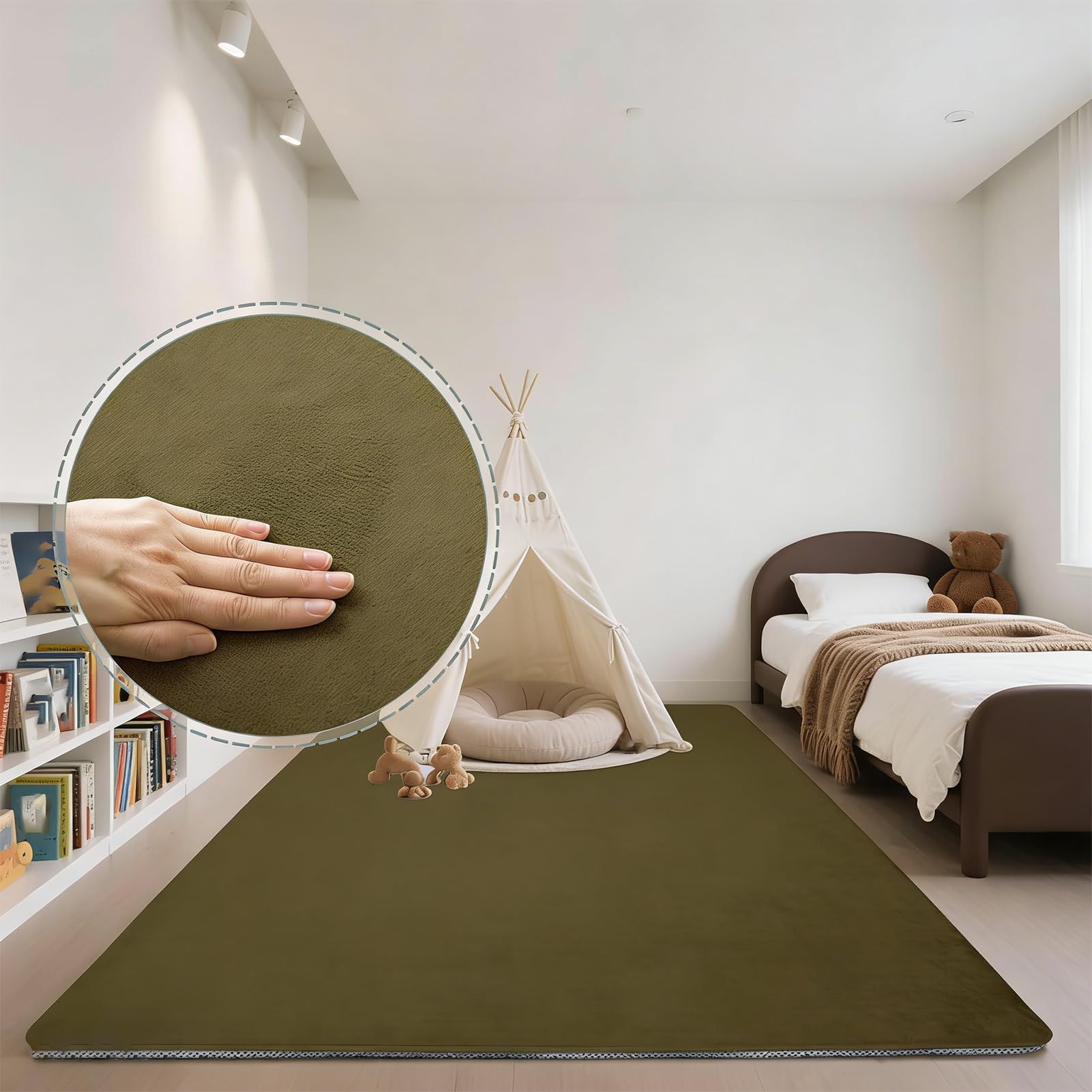 Tappeto Gioco Bambini 3 cm 150 x 200 cm Verde Militare, Pieghevole e Lavabile Tappetone Neonato con Fondo Antiscivolo Tappetino Gattonare Bambini in Velluto di Corallo per Gattonamento per Box