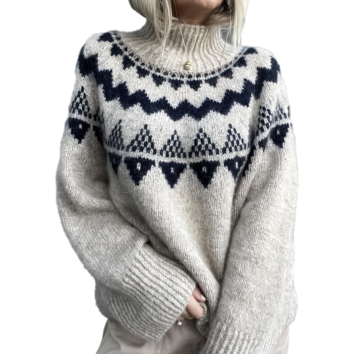 Womens Vintage Fair Isle Sweaters Nordic Colorful Long Sleeve Winter Pullover Iceland Norwegian Knit Top