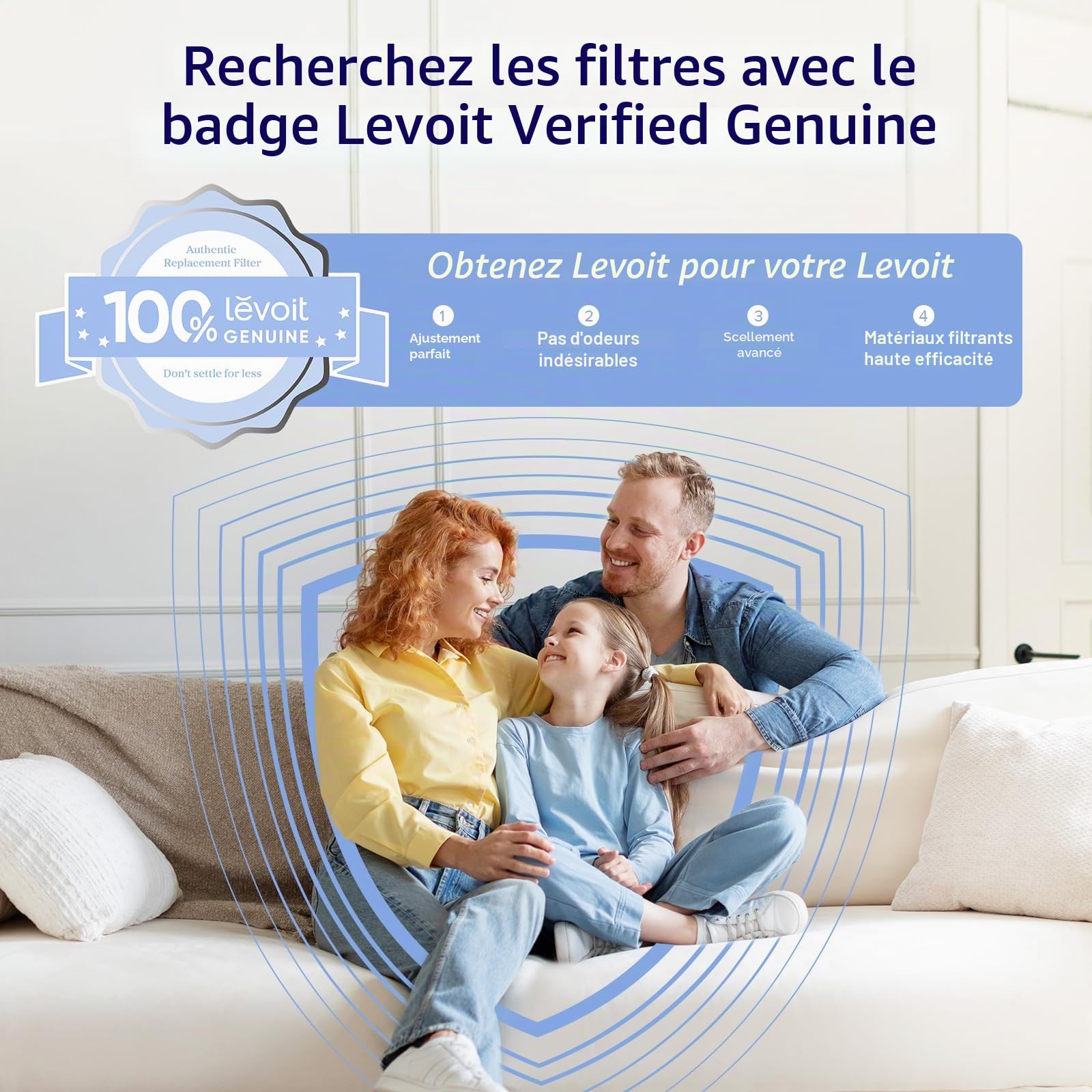 LEVOIT Filtre à air de rechange pour purificateur d'air Core 300S et Core 300, filtre HEPA, filtre à charbon actif à haute efficacité et préfiltre, contre 99,97% des allergènes, poussière, pollen