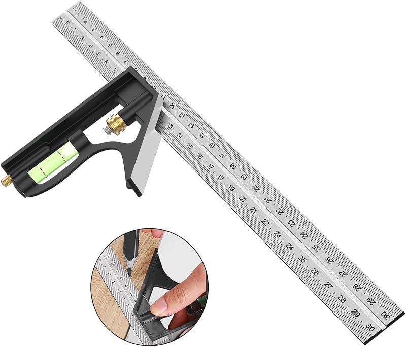 AivaToba Rozsdamentes Szögmérő 300mm 45/90 Fokos Szintezővel Asztaloshoz