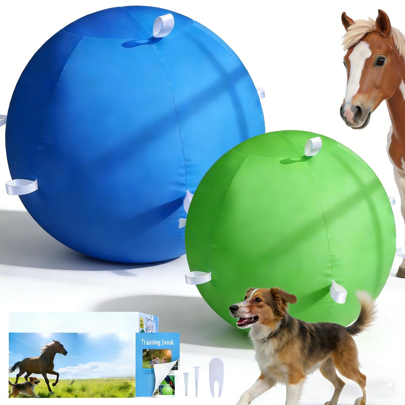 SWYIVY 25" Herding Ball for Dogs Blue Heelers with 2 Chew Straps Covers - Extra Large Giant Horse Ball for Large Breeds Play