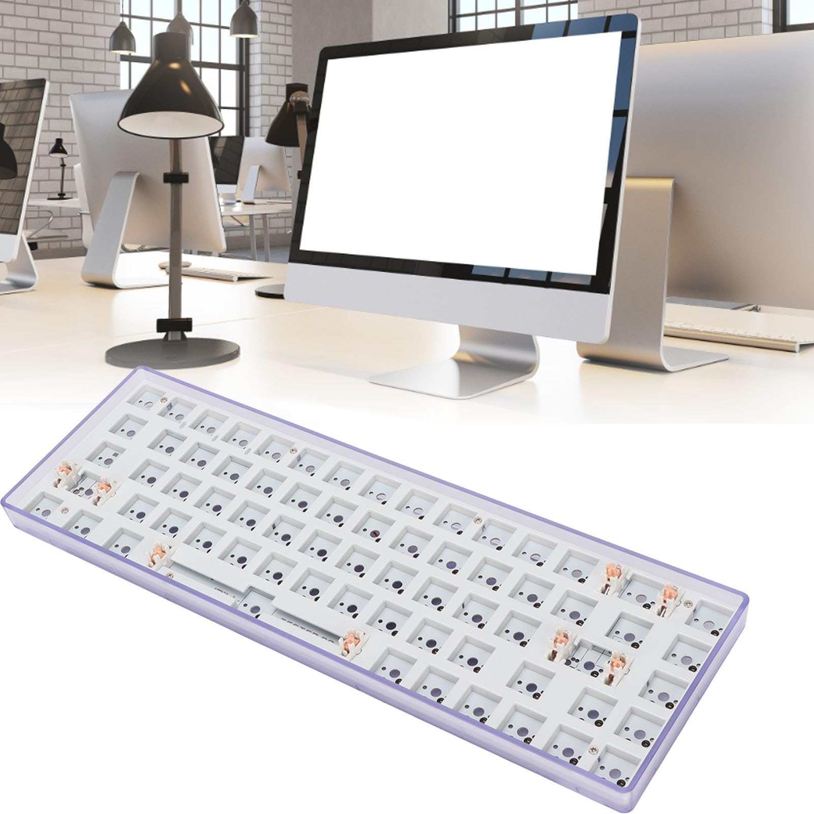 Teclado mecánico modular 65% RGB de 68 teclas, intercambio en caliente, conexión BT 5.0, kit de teclado inalámbrico personalizado de 2.4 GHz, y programable (morado)