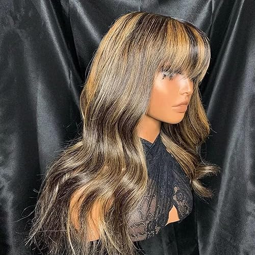 Miniatura 8 de QUINLUX WIGS Pelucas de cabello humano largo y lacio con flequillo, encaje frontal transparente HD, pelucas de cabello humano sedoso y liso,