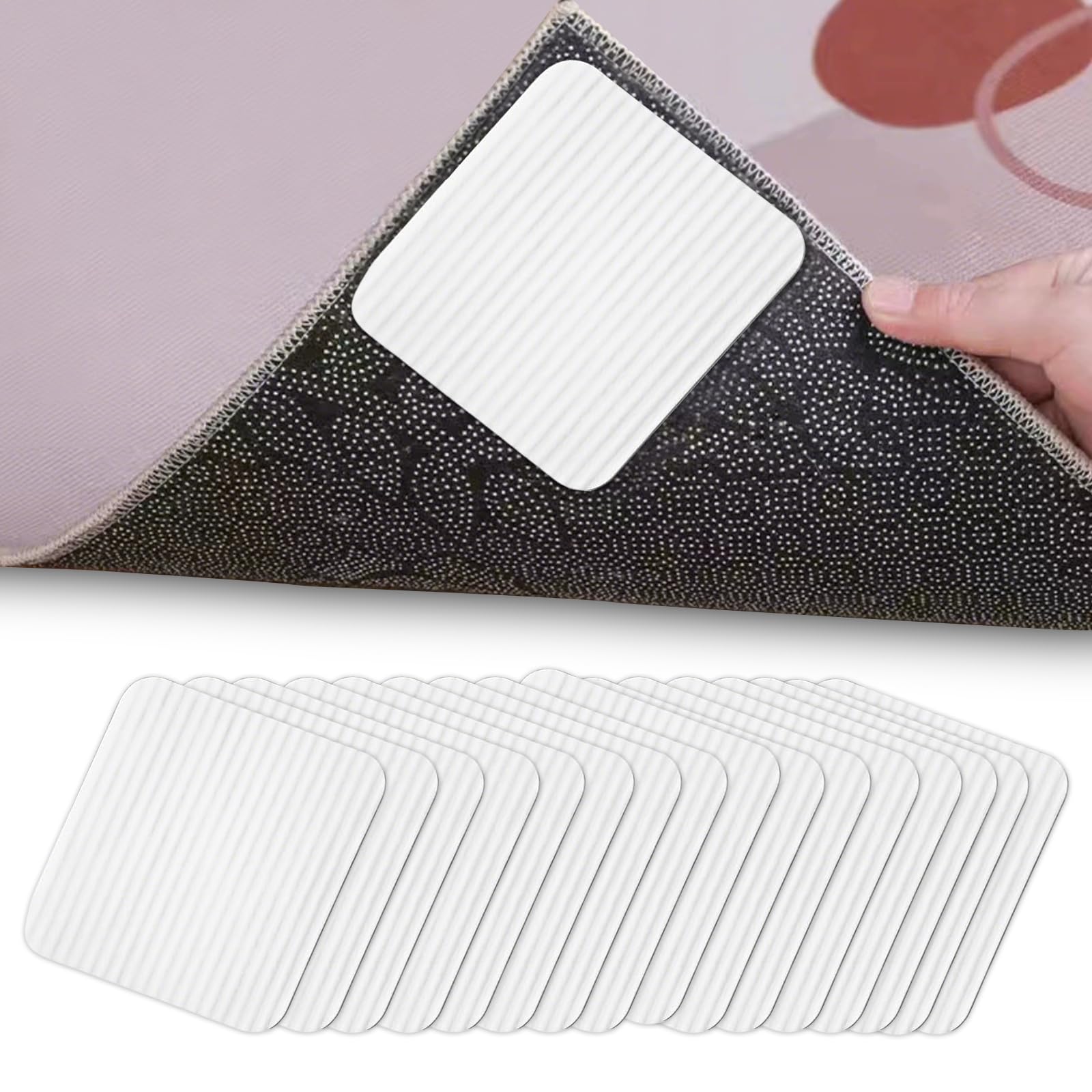16 Pezzi Antiscivolo per Tappeti Riutilizzabili, Tappeto Gripper Antiscivolo, Fermatappeto Lavabile 10x10cm per Legno/Piastrelle/Marmo - Anti-Arricciatura Angoli Piatti