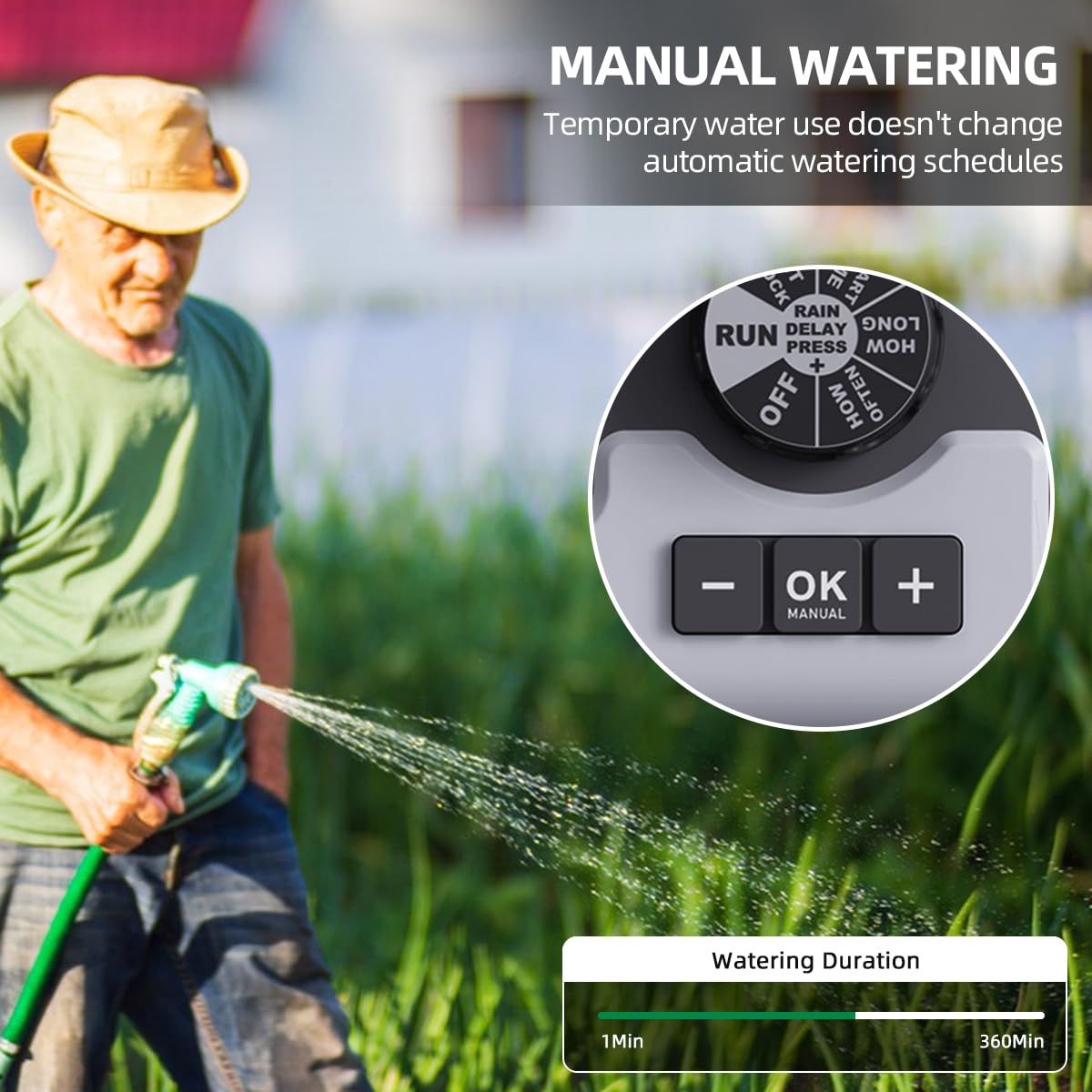 Aqualin Timer per irrigazione da giardino, timer per irrigazione con 3 programmi separati, ritardo della pioggia, manuale, sistema di irrigazione automatico per piscine