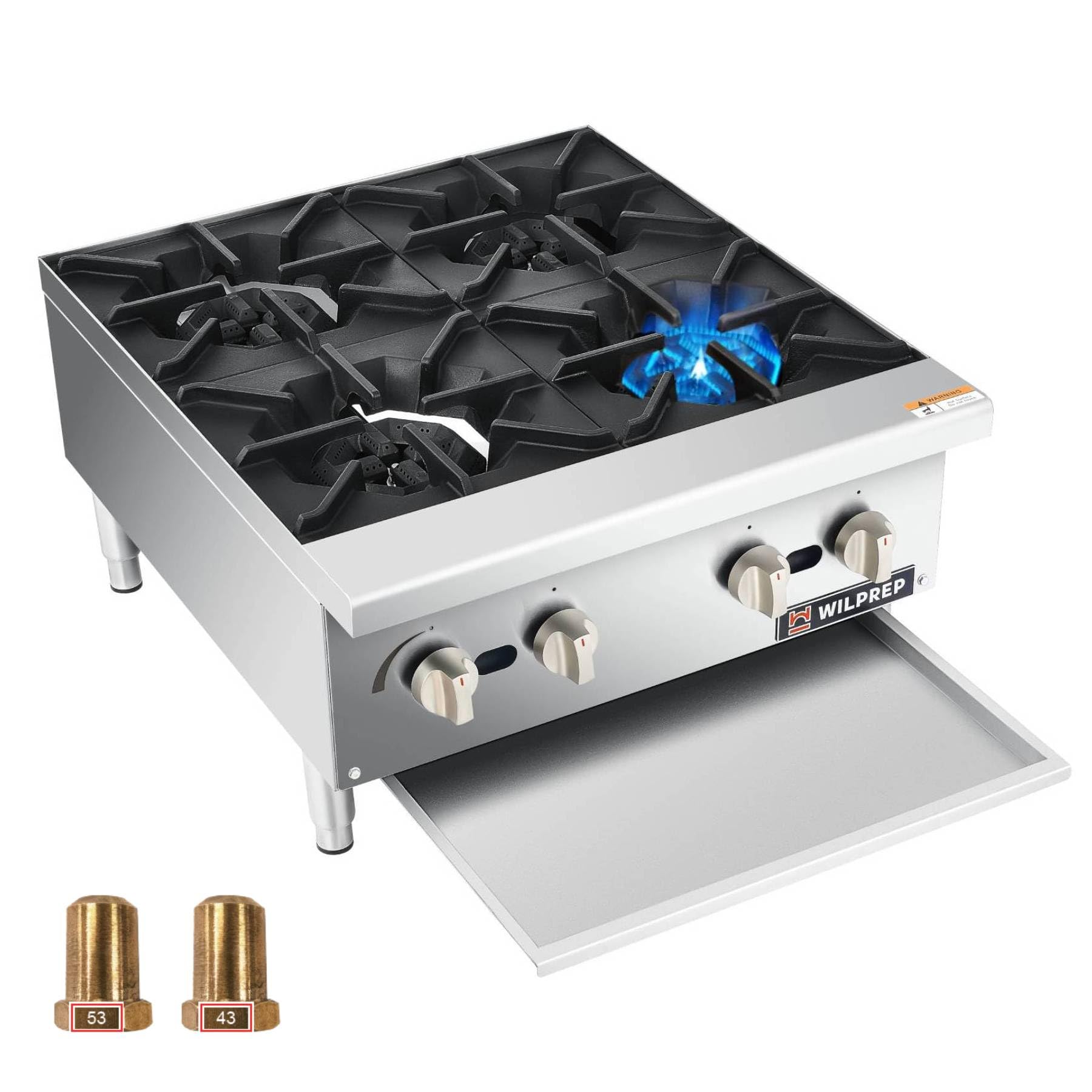 WILPREP Countertop Gas Range, 4 Burner Commercial Hot Plate with Total 100000 BTU, 24