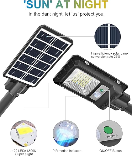 Lámpara Solar De Calle De 500 W, 36000 Lúmenes, Luz Solar LED Del Atardecer Al Amanecer Al Aire Libre Con Control Remoto, Luces De Inundación De Seguridad Solar Impermeables IP66 Para
