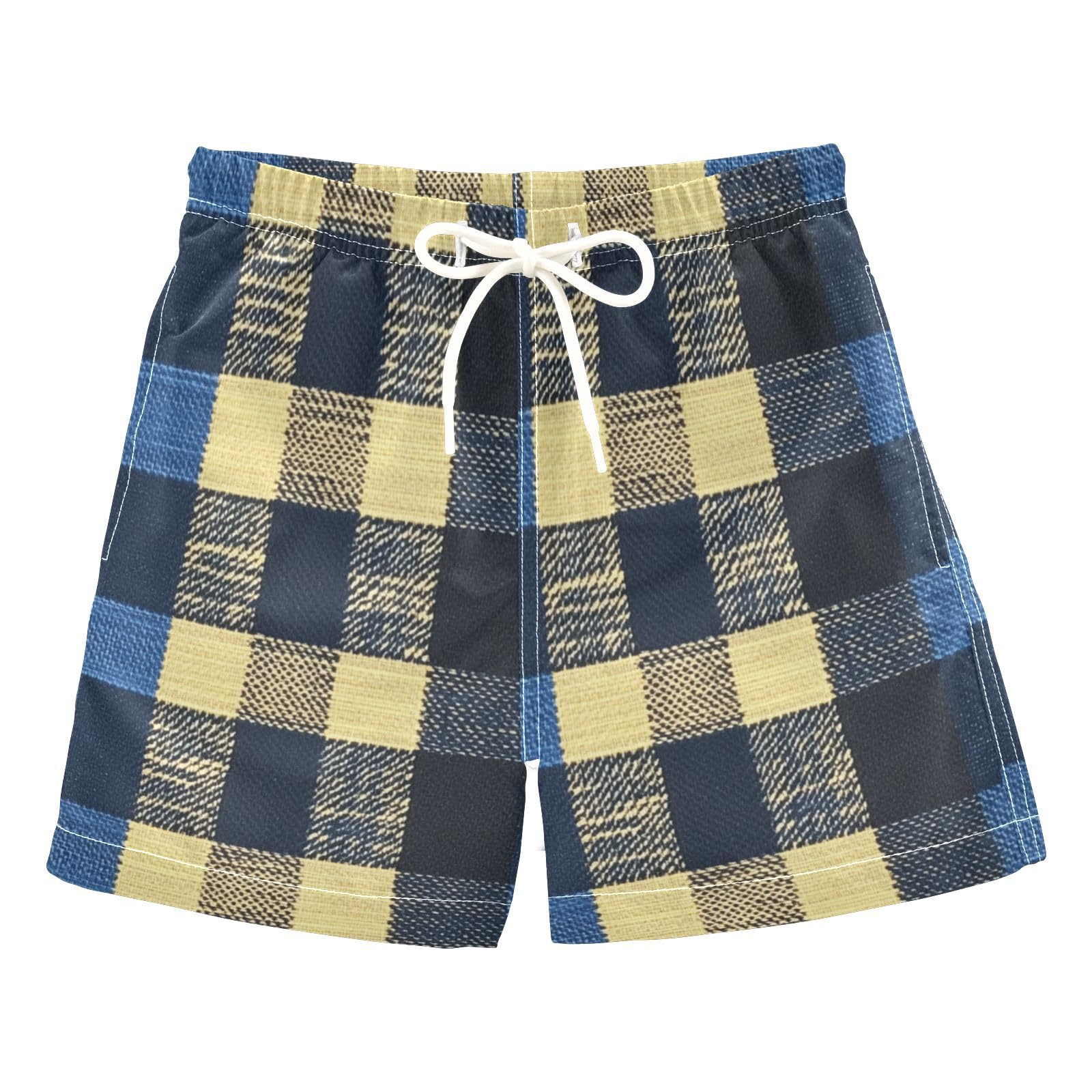 Zathe Cornflowerbuffalo Turquoise Plaid Check Tartan Scotland Boys Swim Shorts Quick Dry Boys Beach Volleyball Kids Swimwears Birthday Presents 2T