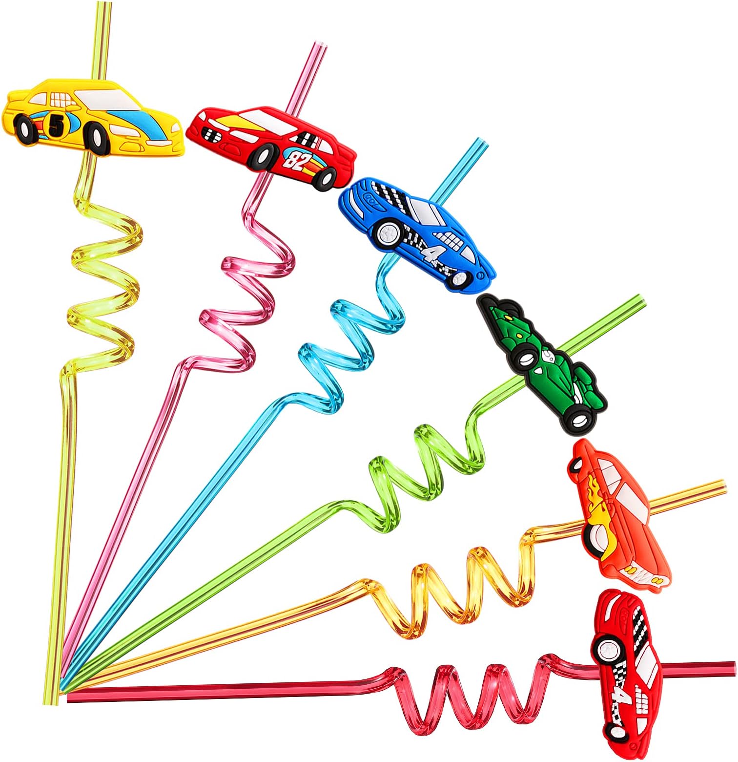 24 Race Car Party Favors Reusable Drinking Straws for Kids Boys Racecar Wheels Birthday Decorations Two Fast Party Supplies with 2 PCS Cleaning Brushes