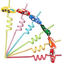 24 Race Car Party Favors Reusable Drinking Straws for Kids Boys Racecar Wheels Birthday Decorations Two Fast Party Supplies with 2 PCS Cleaning Brushes