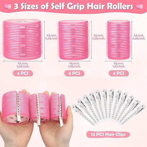 Miniatura 4 de Tetutor - Juego de rizadores de pelo jumbo térmicos con pinzas - 24 rodillos grandes de autoagarre para volumen y rizos en cabello largo, medio y