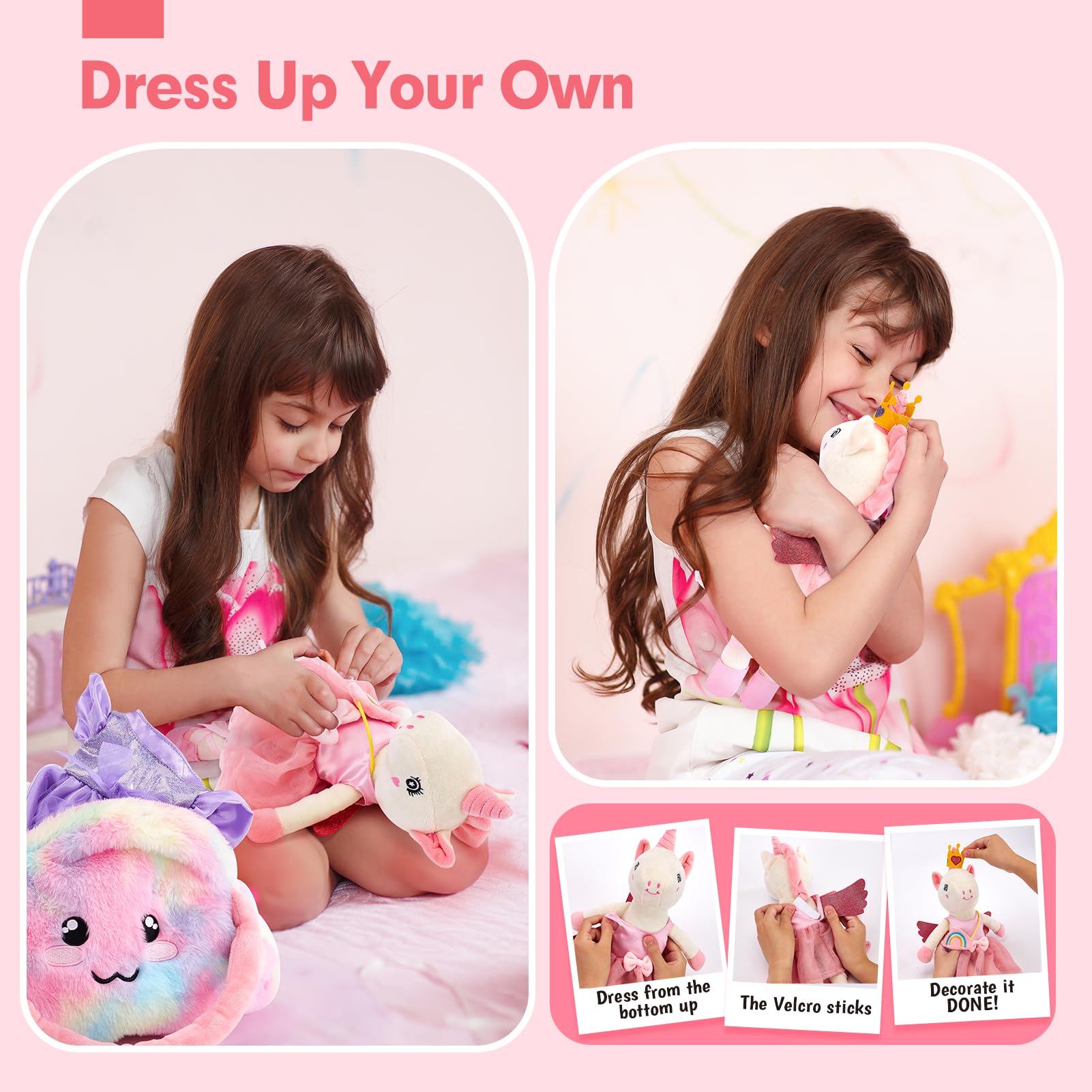 hahaland Unicornios Peluche Juguetes Niña 3 años - Muñeca para Vestir con 3 Set de Ropa y Bolsa, Unicornio Precioso Regalos Niña 3 4 5 6 años — view 7