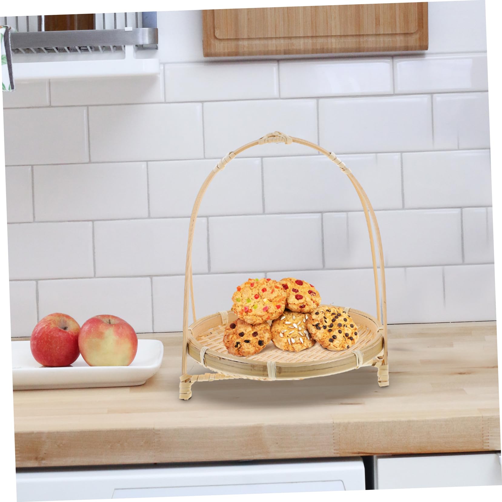 Cabilock Handwoven Serving Basket Versatile Storage for Bread Fruits Snacks Woven Design with Handle for Home Bakery Casual Gatherings