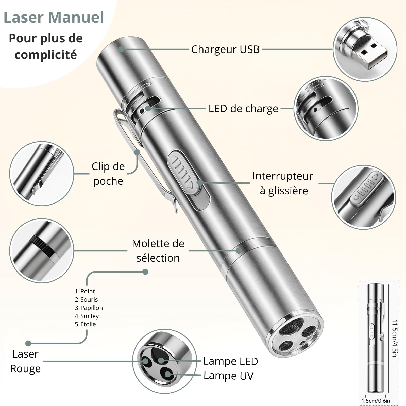 Coffret 4 Jouets Interactifs pour Chat avec Herbe à Chat | Laser Automatique Rotatif, Laser Manuel, Balle Interactive, Oiseau Volant avec Catnip | Pack Anti-Stress et Stimulation Féline