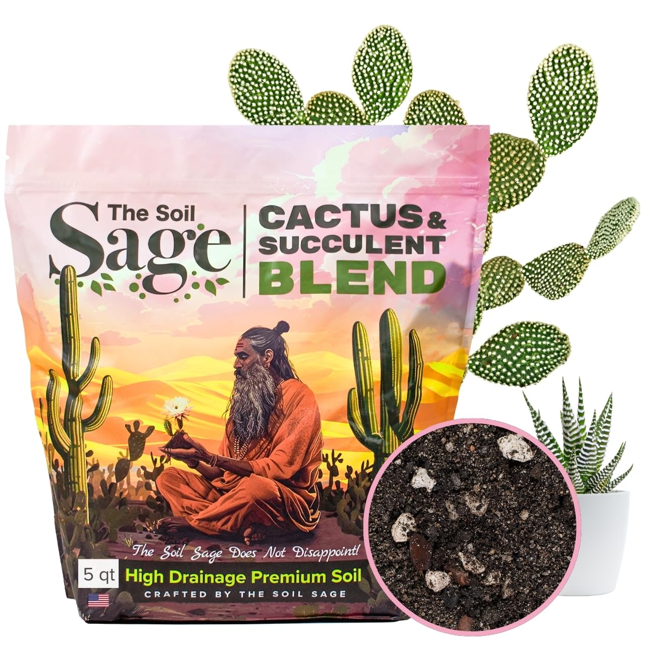 Cactus & Succulent Potting Mix - 5 Qt/8 Lbs Premium Gritty Fast Draining Soilless Potting Mix for Cactus, Succulents, Jade, Aloe Vera - Healthy Roots - Made in USA