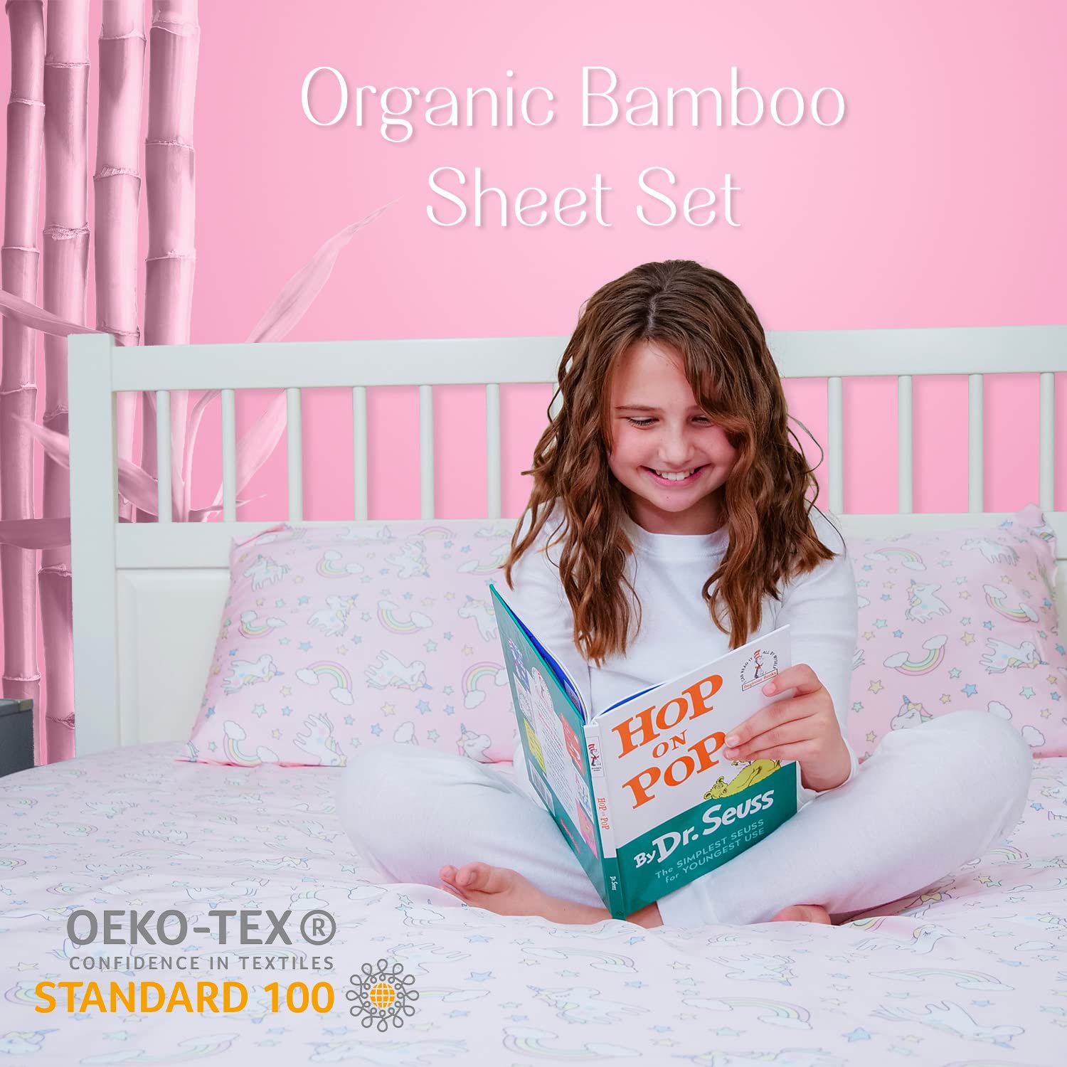 Juego de sábanas de bambú orgánico para niños con certificación Oeko-Tex, individual, matrimonial, para niños, sábana de bambú refrescante, unicornio, dinosaurio (matrimonial, unicornio)