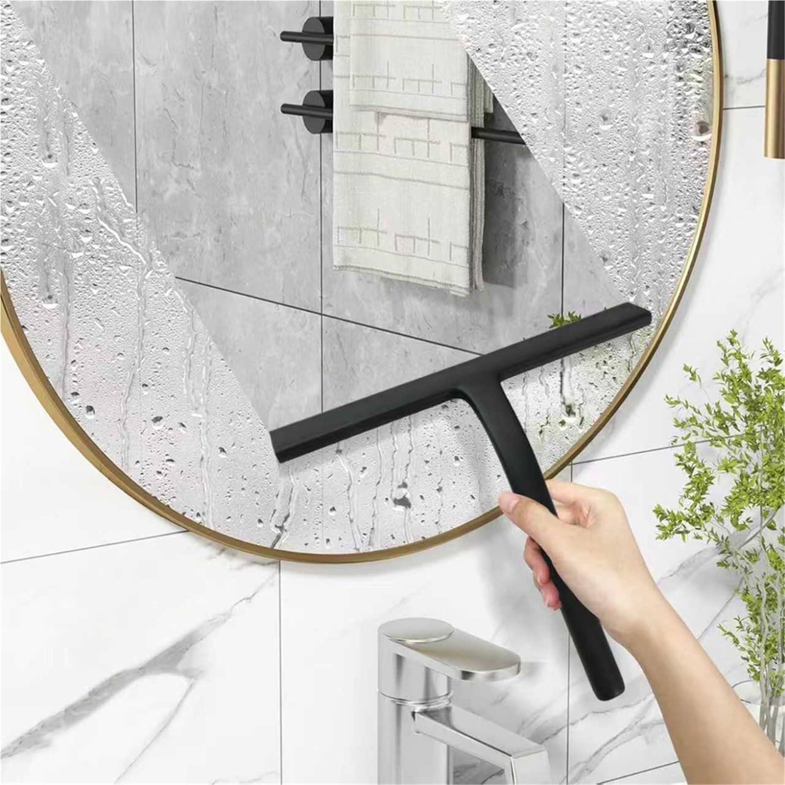 Limpiacristales Ducha Escobilla de Goma for Ducha baño, limpiaparabrisas Vidrio, Espejo Ventana, raspador Silicona con Soporte, Herramienta Limpieza(Black)