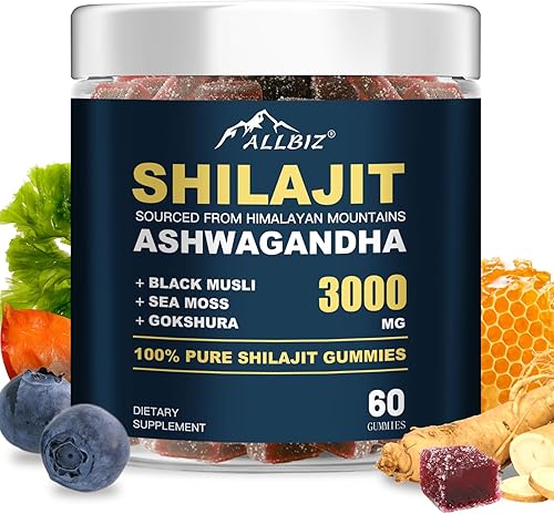 Gomitas puras de Shilajit del Himalaya con Ashwagandha Gokshura, endulzadas con miel orgánica, 100% natural y sin OMG Shilajit para hombres y