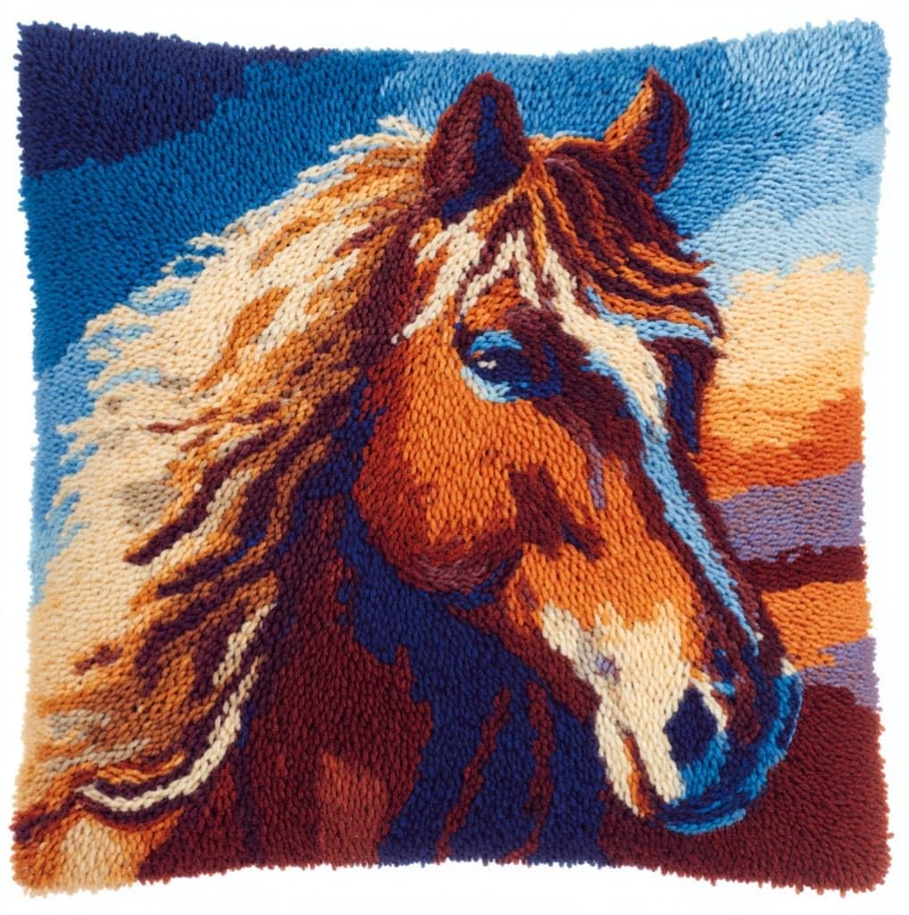 AxiangziK Latch Hook Kits for Adults,Animal Horse Latch Hook Pillow Kits 17X17 Inches DIY Needlework Crafts Everything Included Gift for Family Friends