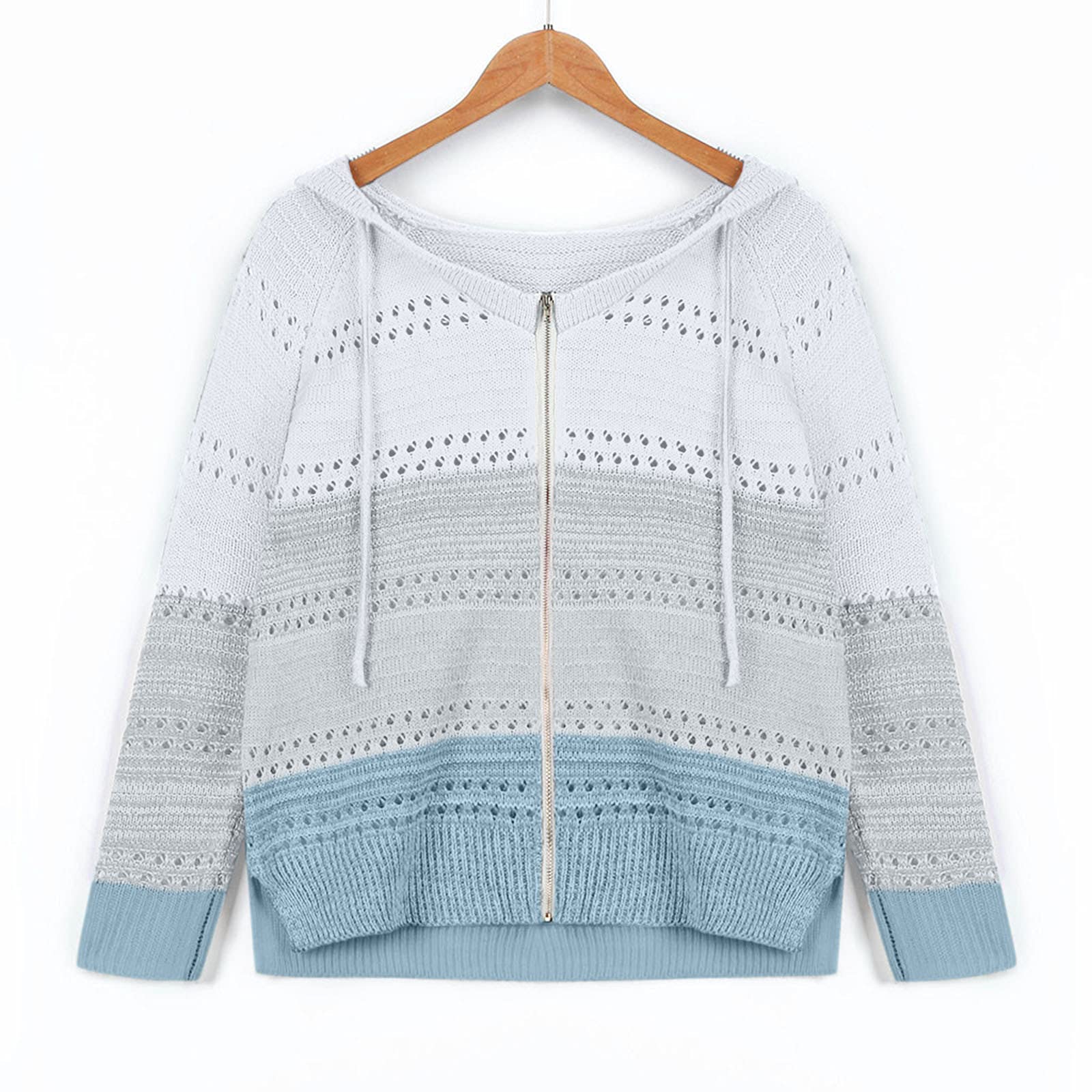 Generisch WeißE Strickjacke Women 's Autumn and Winter Classic Retro Block Kapuziner Kapuzen Pulli mit Reißverschluss Jackenpulli für Frauen