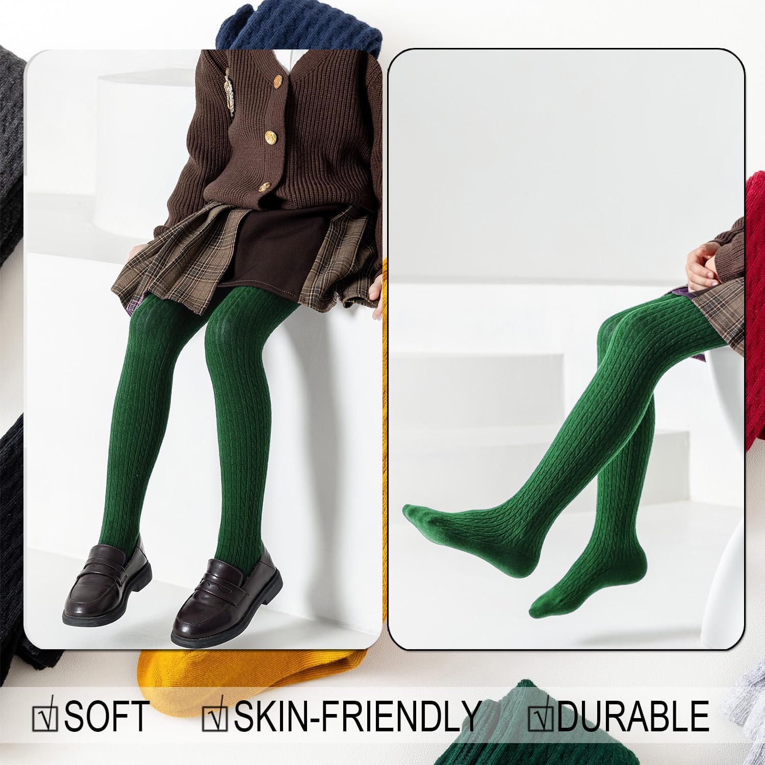 EPEIUS Baby Girl Tights Thick Cable Knit Leggings Seamless Cotton Toddler Girls Stockings School Tights for 2T-12 Years - Image 4