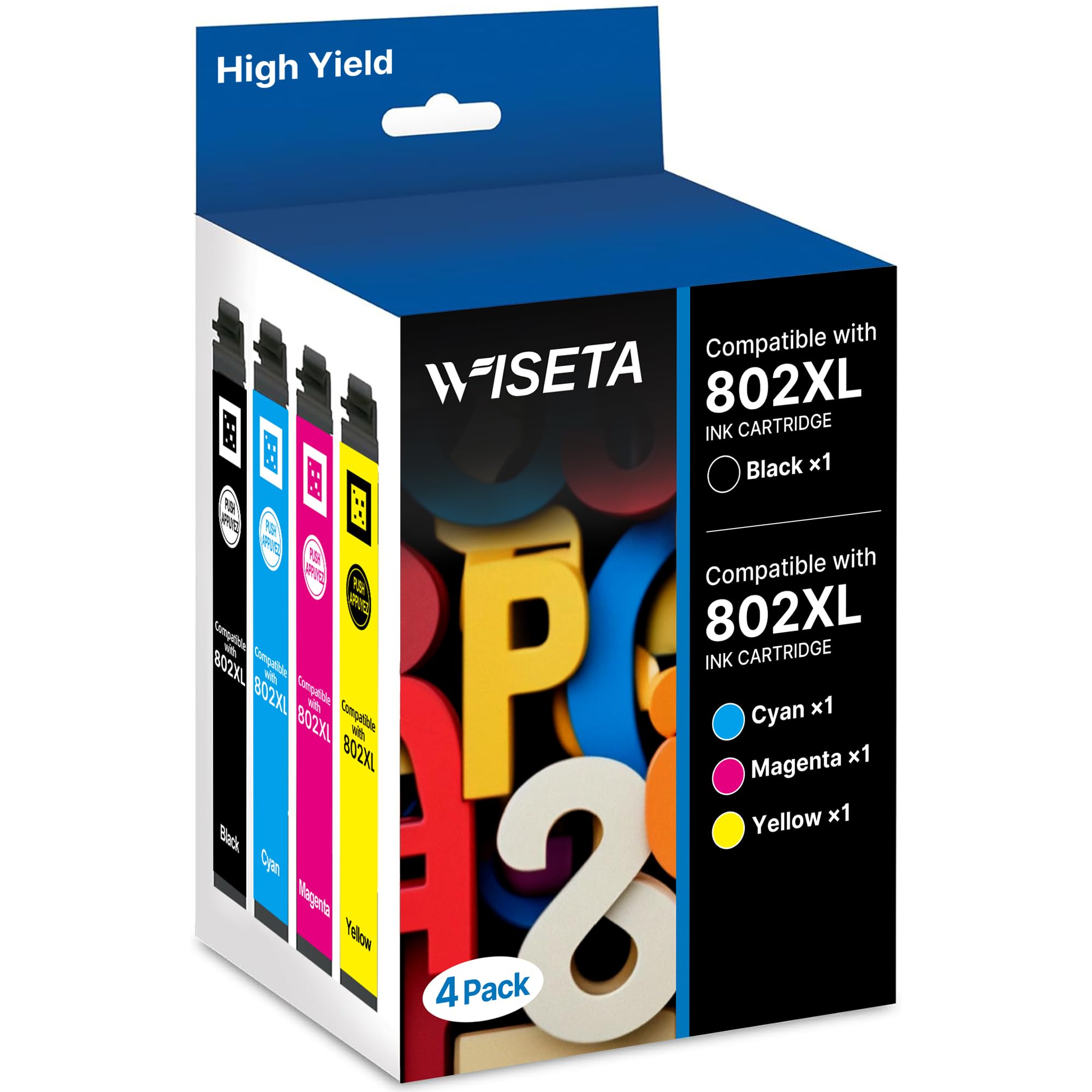 802 XL Ink Cartridge Remanufactured for Epson 802XL Ink Cartridge 802 T802 T802XL for Epson Workforce Pro WF-4720 4730 4740 4734 EC-4040 4020 4030 4040 Printer (4 Pack)