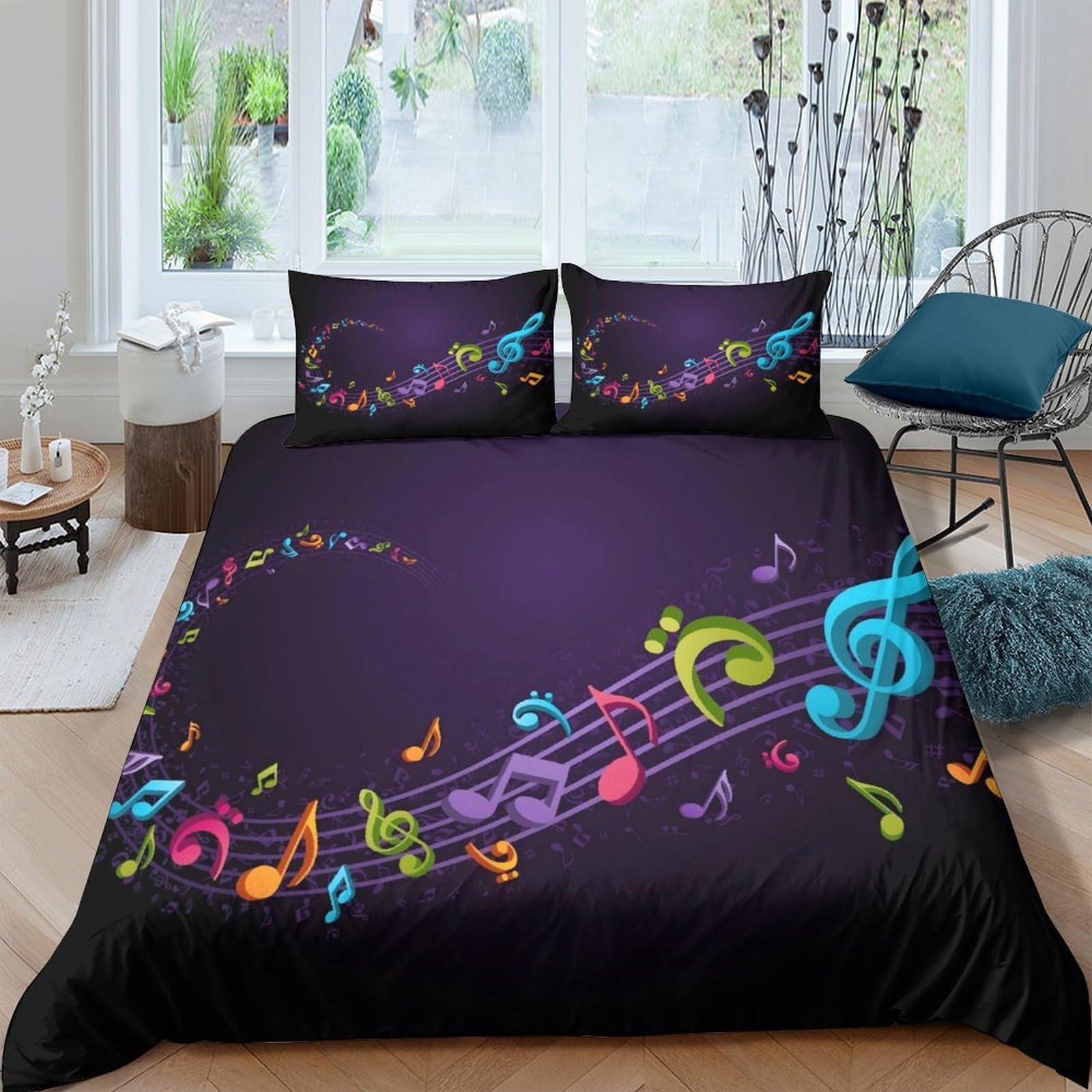 Ctjqhvkz Style-2 3D Printed Colorful Music Notes Fitted Sheet Microfiber Soft Bed Cover For Bedroom Guest Room Dorm Protection Decor Single（135X200cm）