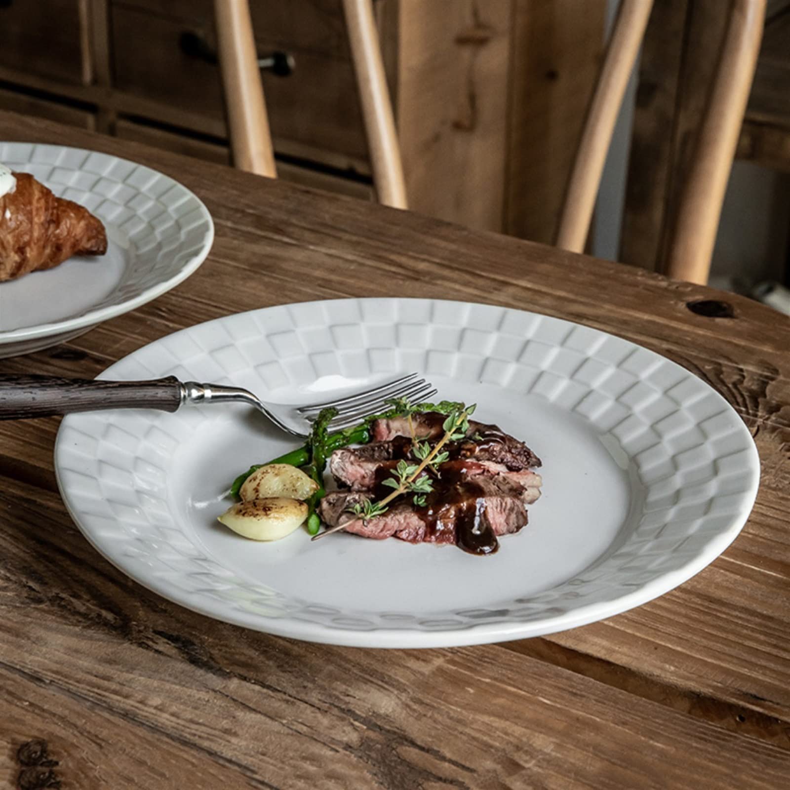 Talerze Obiadowe Vintage talerz do jadalni strona główna kuchnia Cafe deserowy ceramiczny w kratę czysty biały płaski prosty ładny dysk