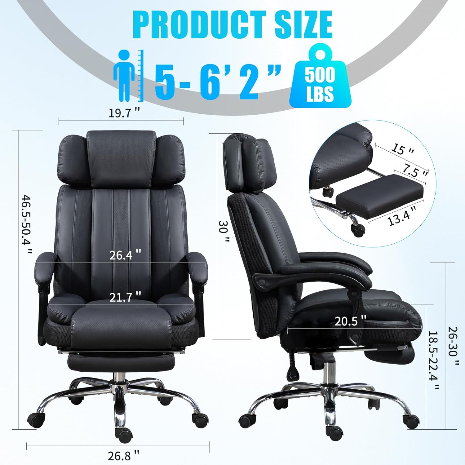 Product dimensions diagram for Salutrobusto Executive Office Chair