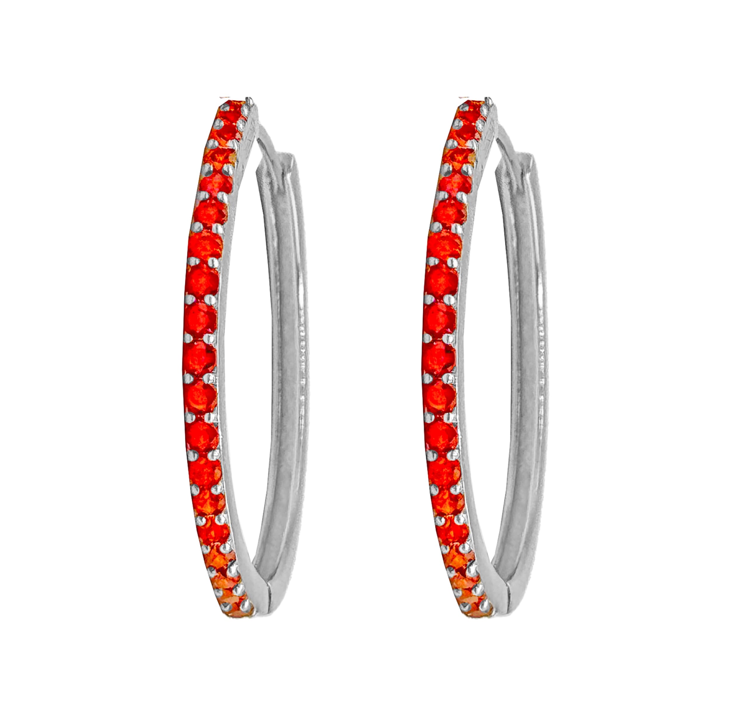 Coppia di Orecchini a Cerchio Rosso cerchietti strass in argento 925 rodiato - Hoops Collection