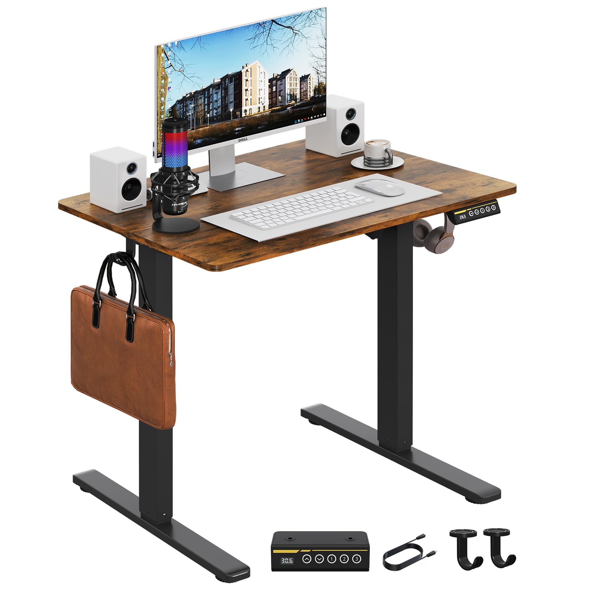 Gamork Electric Standing Desk,32x24 Inches Adjustable Height Stand up Desk, Sit Stand Home Office Desk with Splice Board, 3 Preset Heights,Equipped